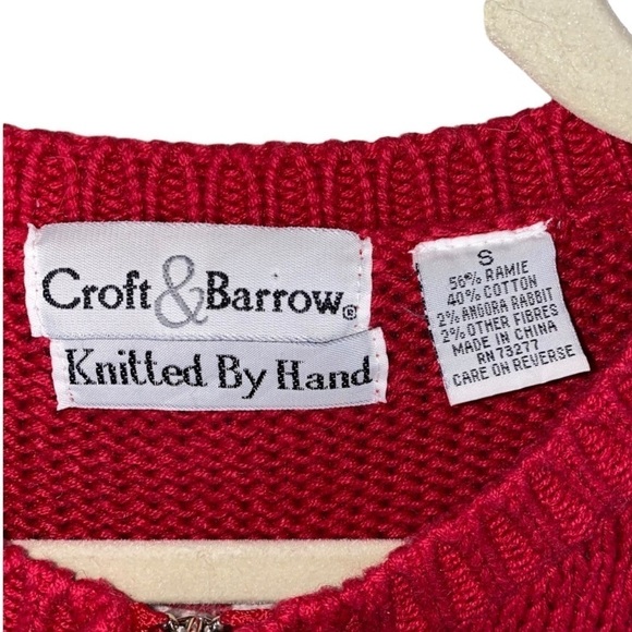 Vintage Croft & Barrow Hand Knit Zip Front Snowmen Holiday Red Cardigan Sz S - Picture 4 of 11